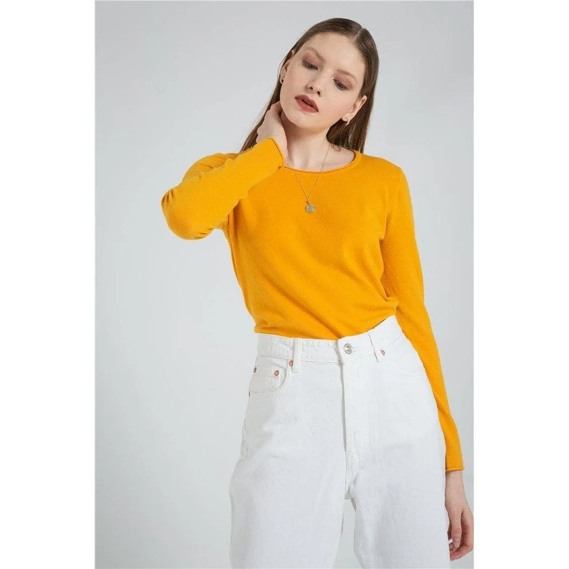 Long Sleeve Pure Color Knitted Sweater Pullover