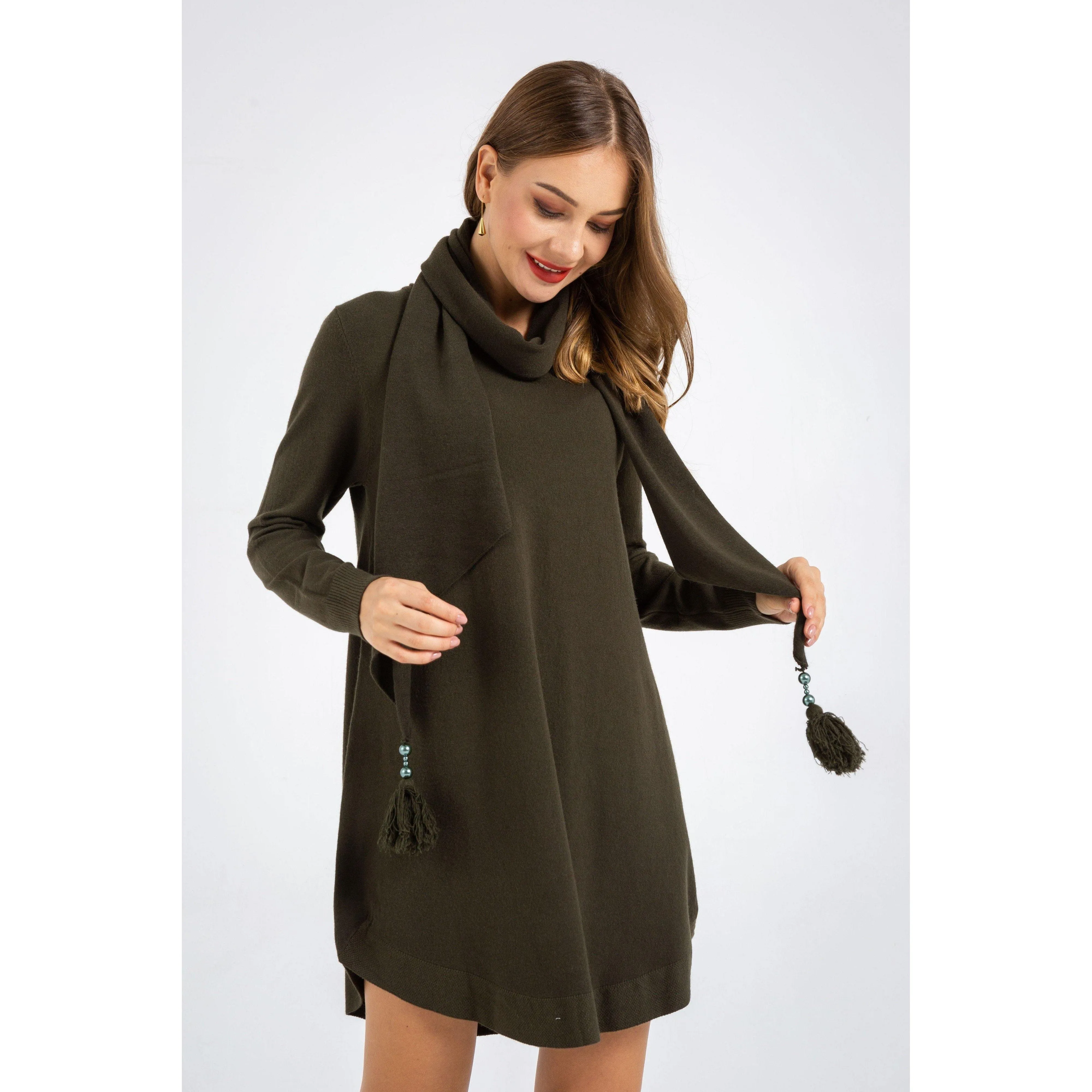 Long Sleeve Sweater Dress and Scarf