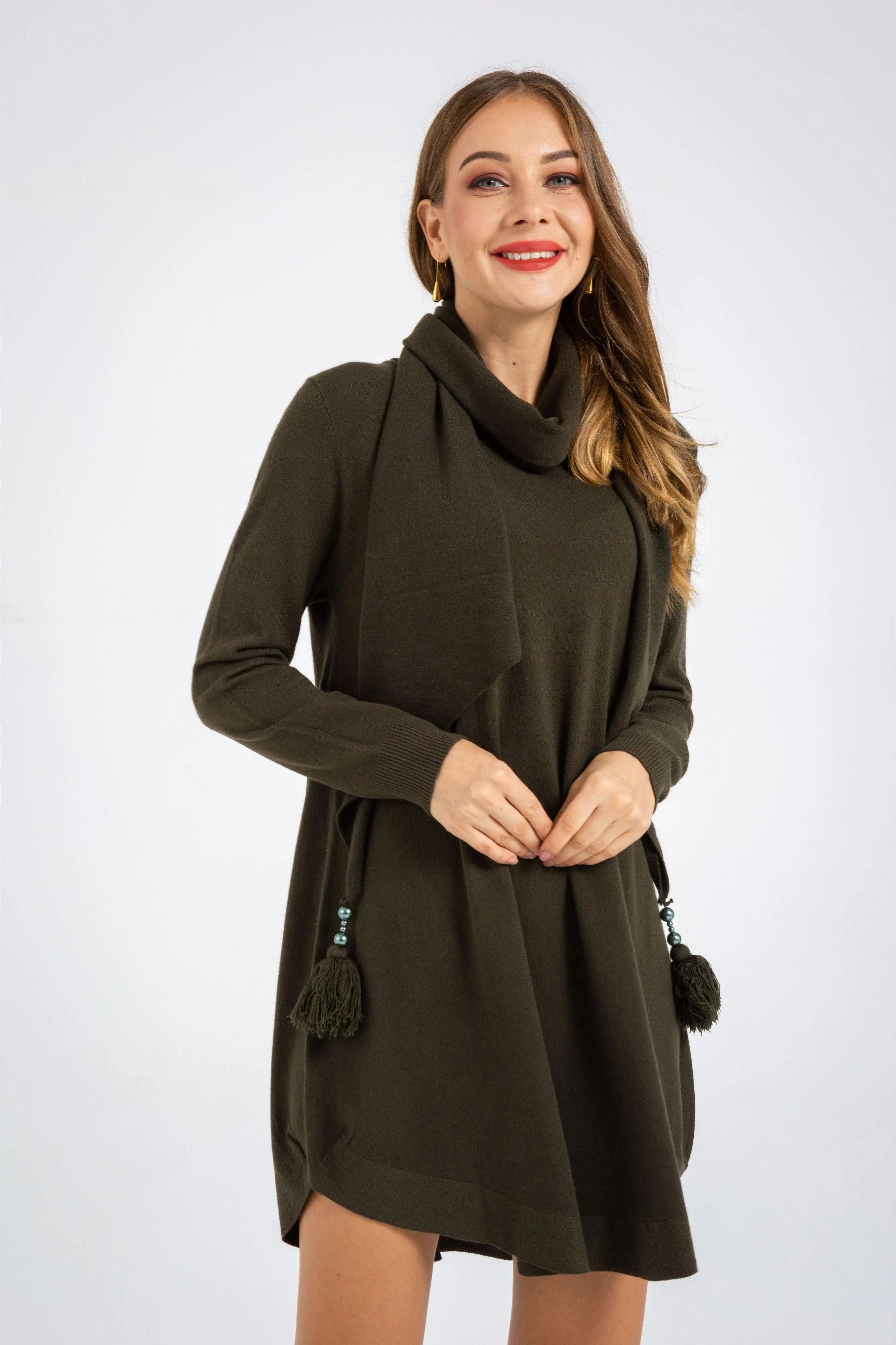 Long Sleeve Sweater Dress and Scarf