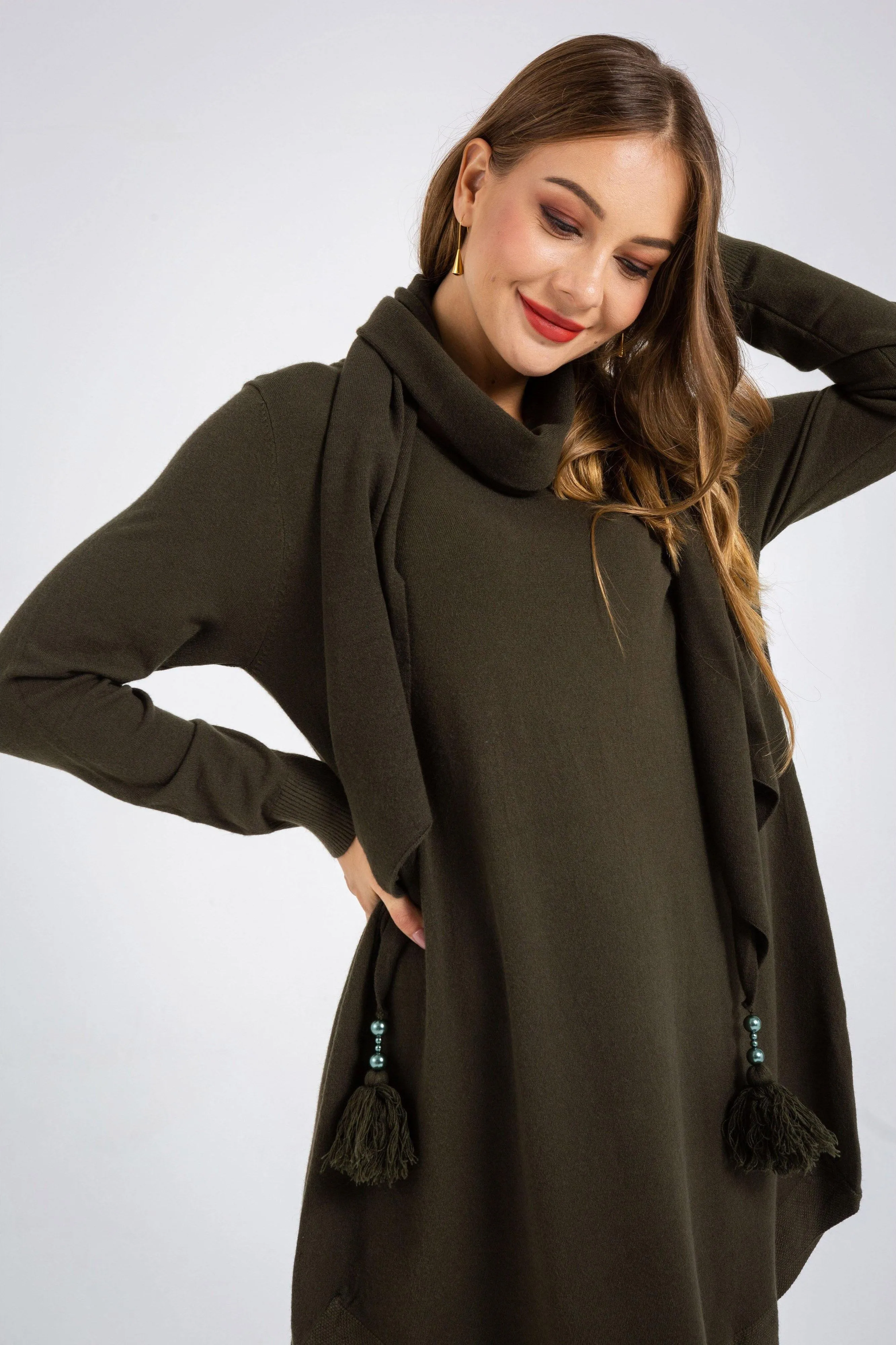 Long Sleeve Sweater Dress and Scarf