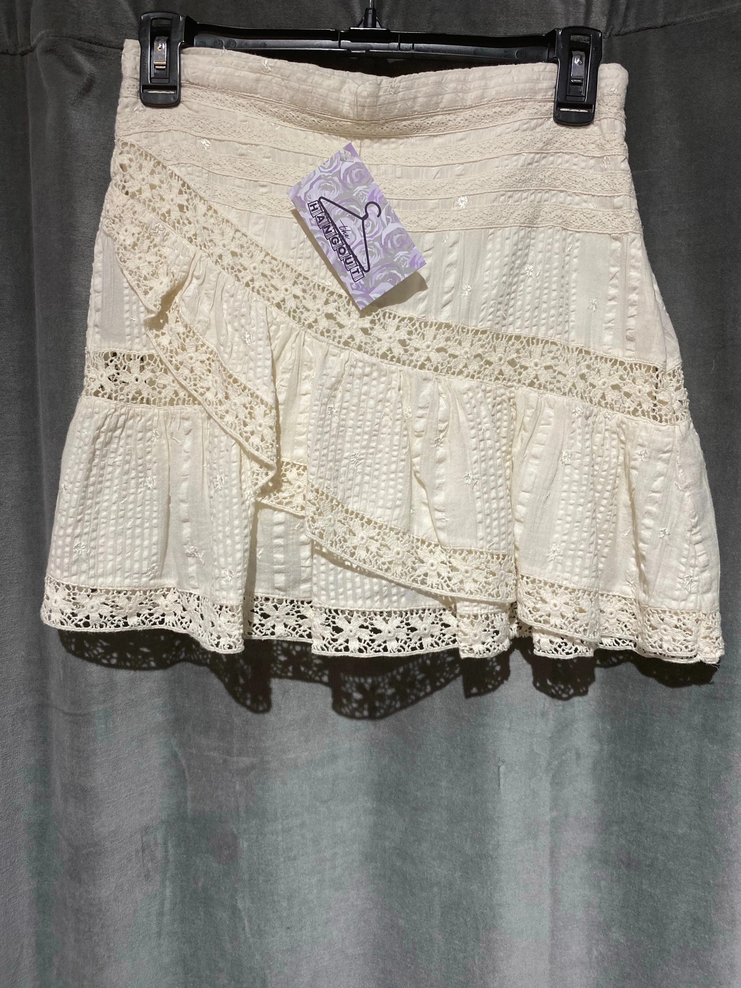 Love Shack Fancy Ivory Eyelet FLare Mini Skirt