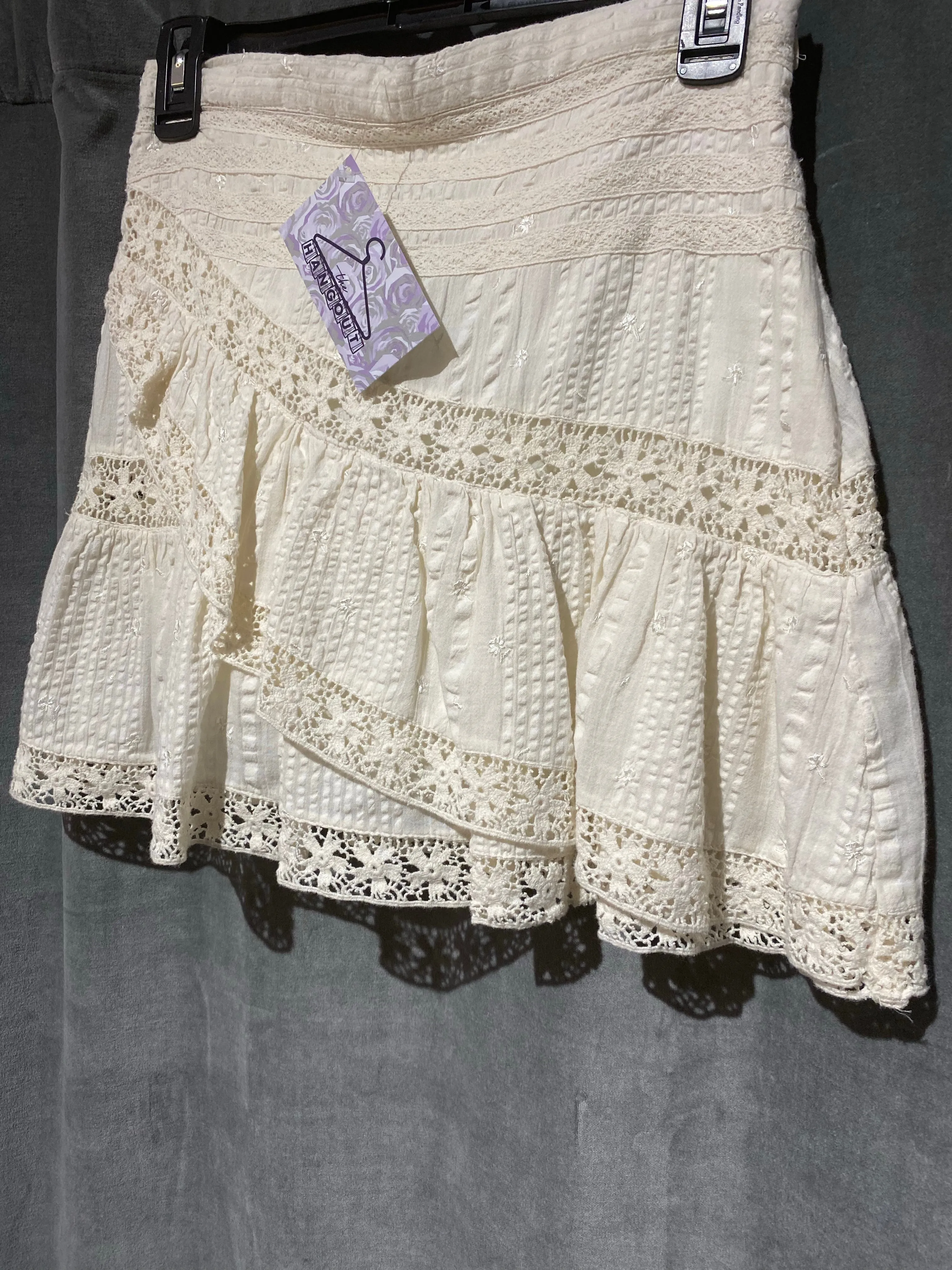 Love Shack Fancy Ivory Eyelet FLare Mini Skirt