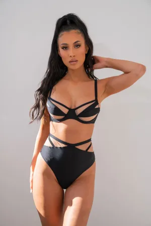 Lunalae Intimates Adele Mesh Cut Out High Waist Bottoms - Recycled Black