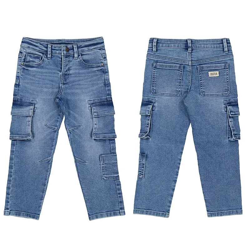 Mayoral Boys Cargo Denim Pants - Medium Wash
