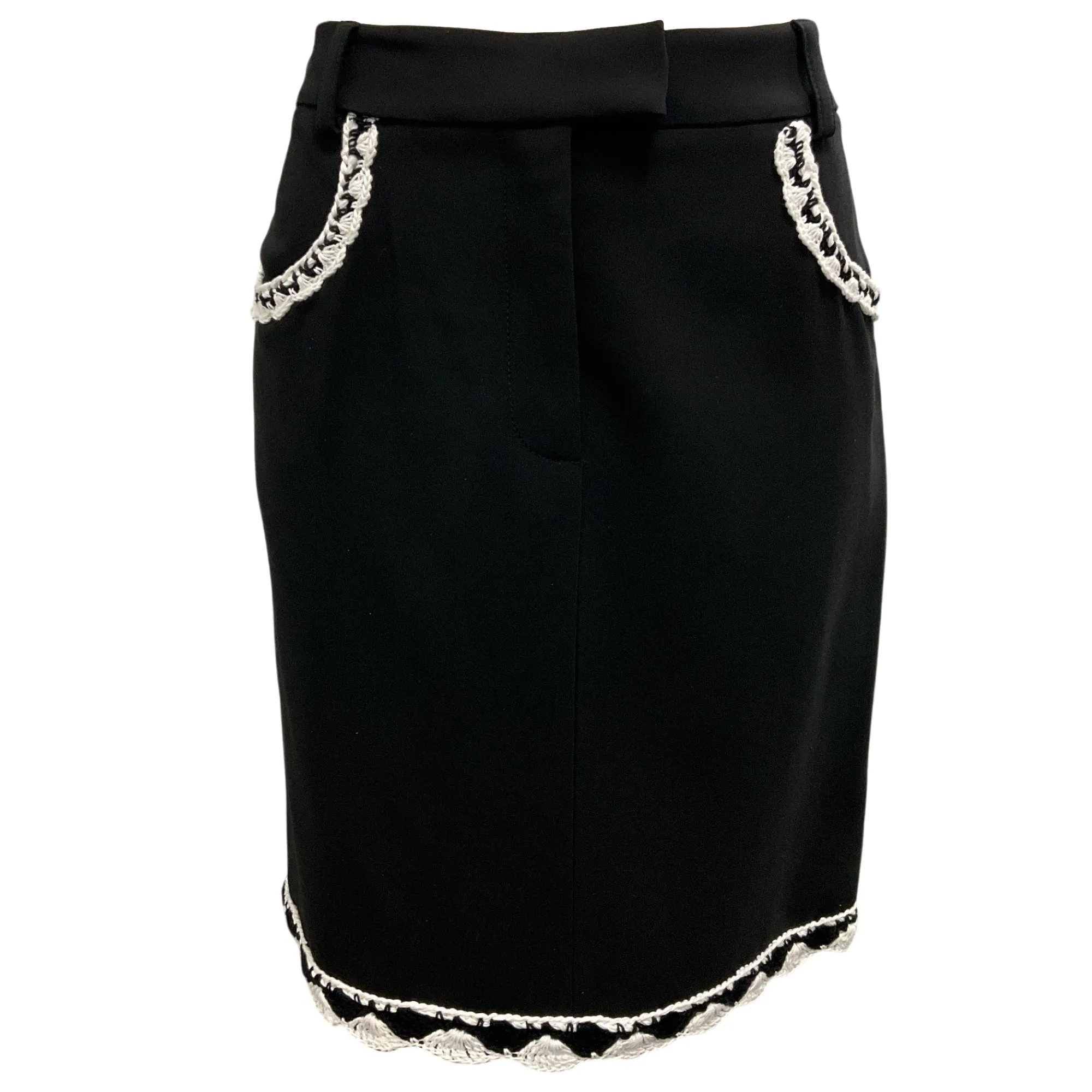Moschino Couture Black / White 2022 Crochet Trim Crepe Skirt