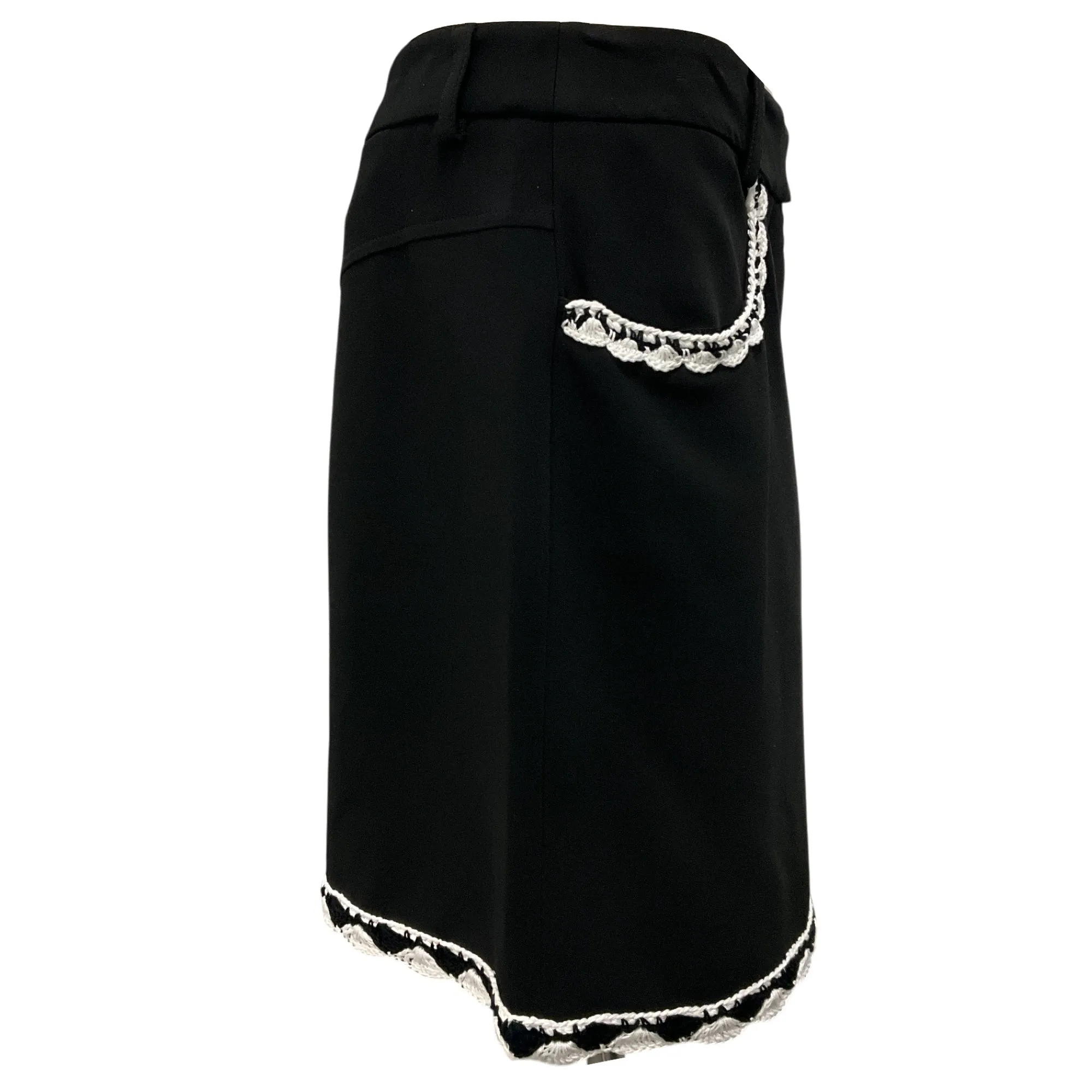 Moschino Couture Black / White 2022 Crochet Trim Crepe Skirt