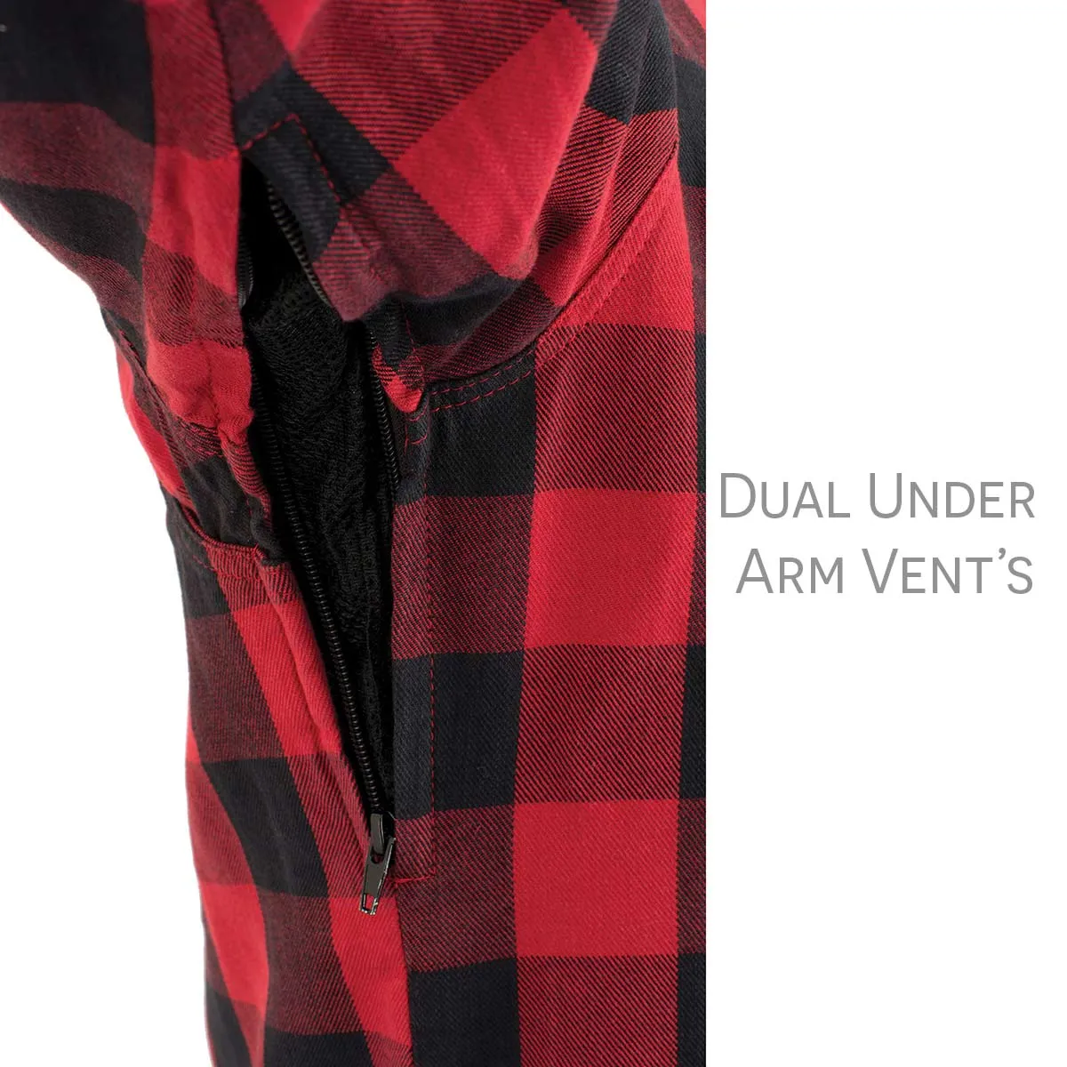 MPM1631 Men's Plaid Flannel Biker Shirt with CE Approved Armor - Reinforced w/ Aramid Fiber