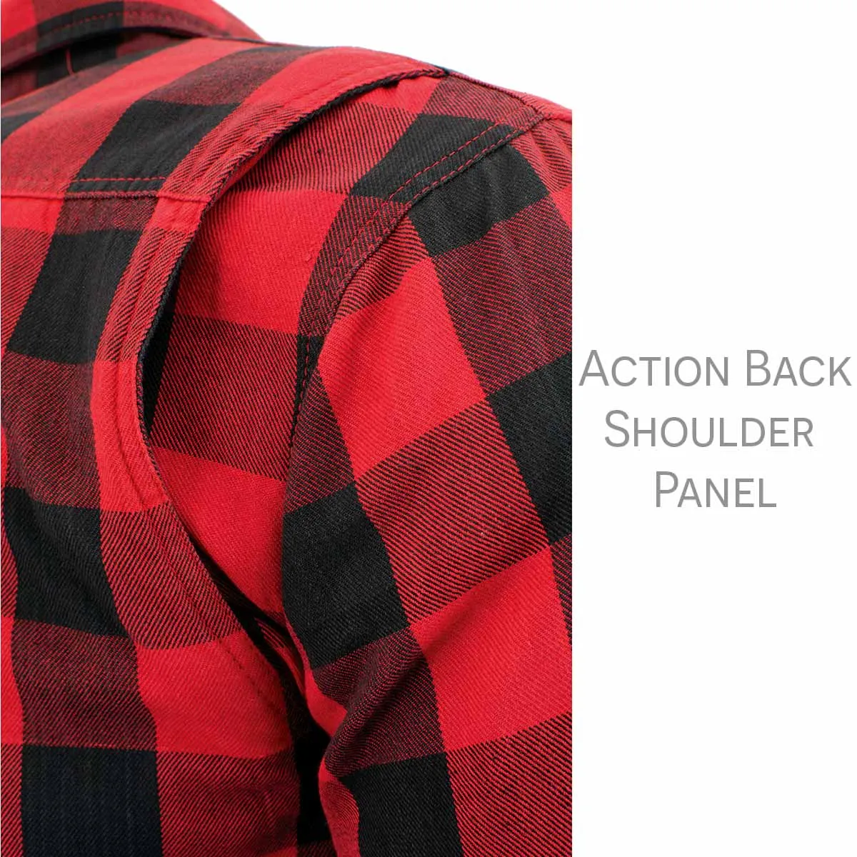 MPM1631 Men's Plaid Flannel Biker Shirt with CE Approved Armor - Reinforced w/ Aramid Fiber