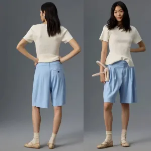NEW Anthropologie The Avery Pleated Shorts by Maeve size 10 BLUE color