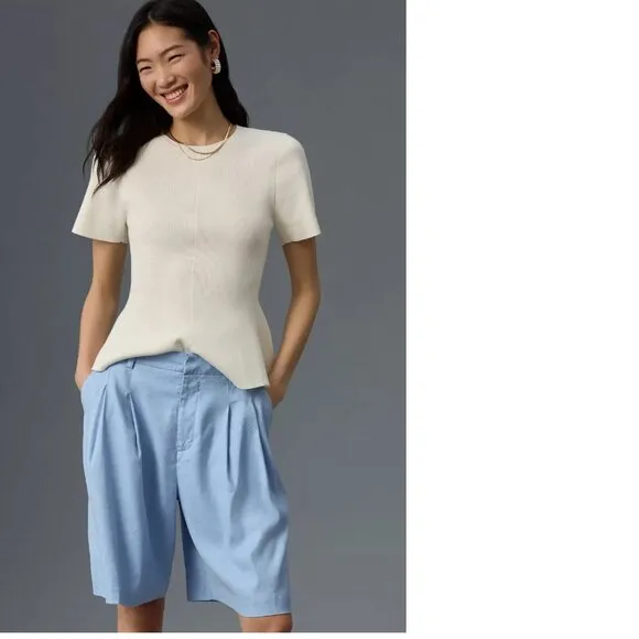 NEW Anthropologie The Avery Pleated Shorts by Maeve size 10 BLUE color
