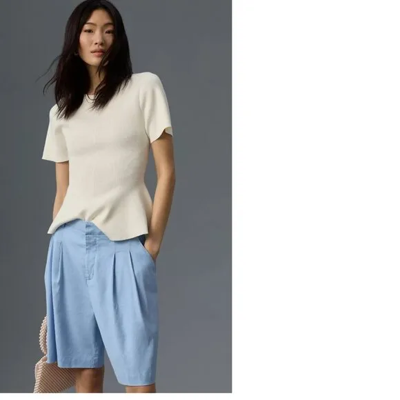 NEW Anthropologie The Avery Pleated Shorts by Maeve size 10 BLUE color