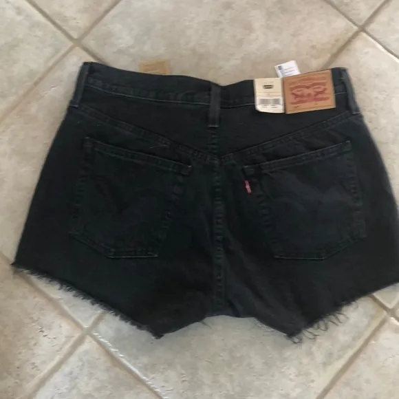 NEW Levi’s 501 Black Jean Shorts Size 30 Distressed Frayed Hem High Rise Cotton