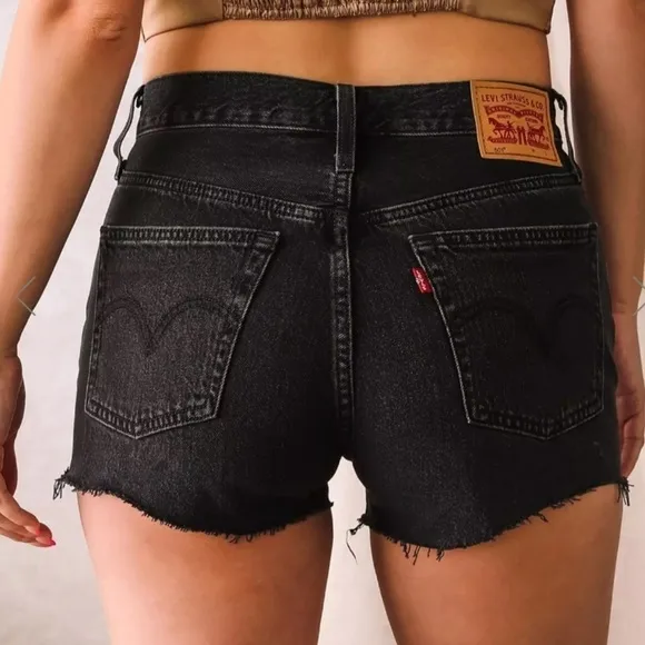 NEW Levi’s 501 Black Jean Shorts Size 30 Distressed Frayed Hem High Rise Cotton