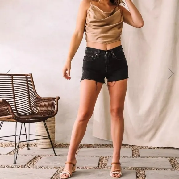 NEW Levi’s 501 Black Jean Shorts Size 30 Distressed Frayed Hem High Rise Cotton