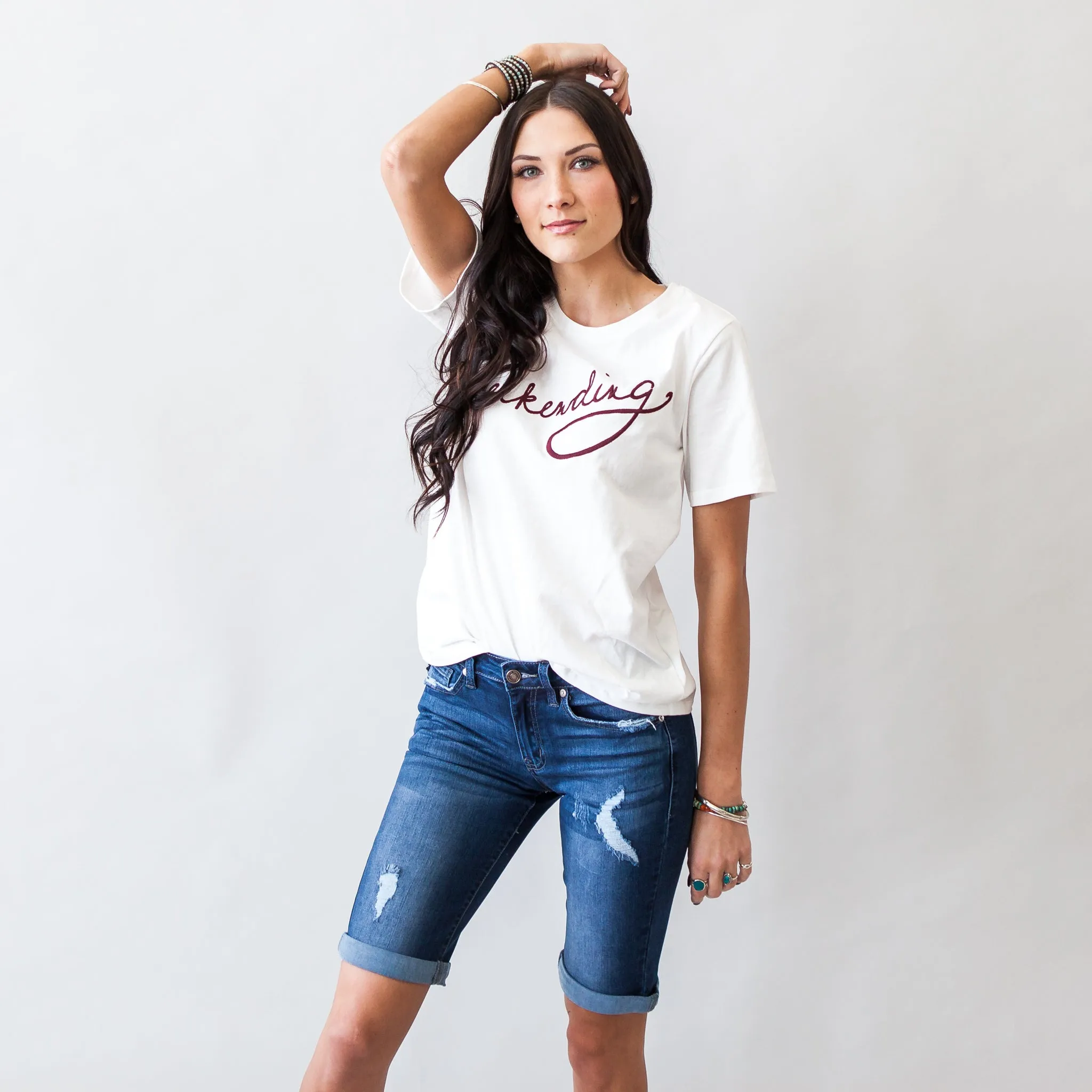 Not Alone Distressed Kancan Bermuda Shorts in Dark Blue