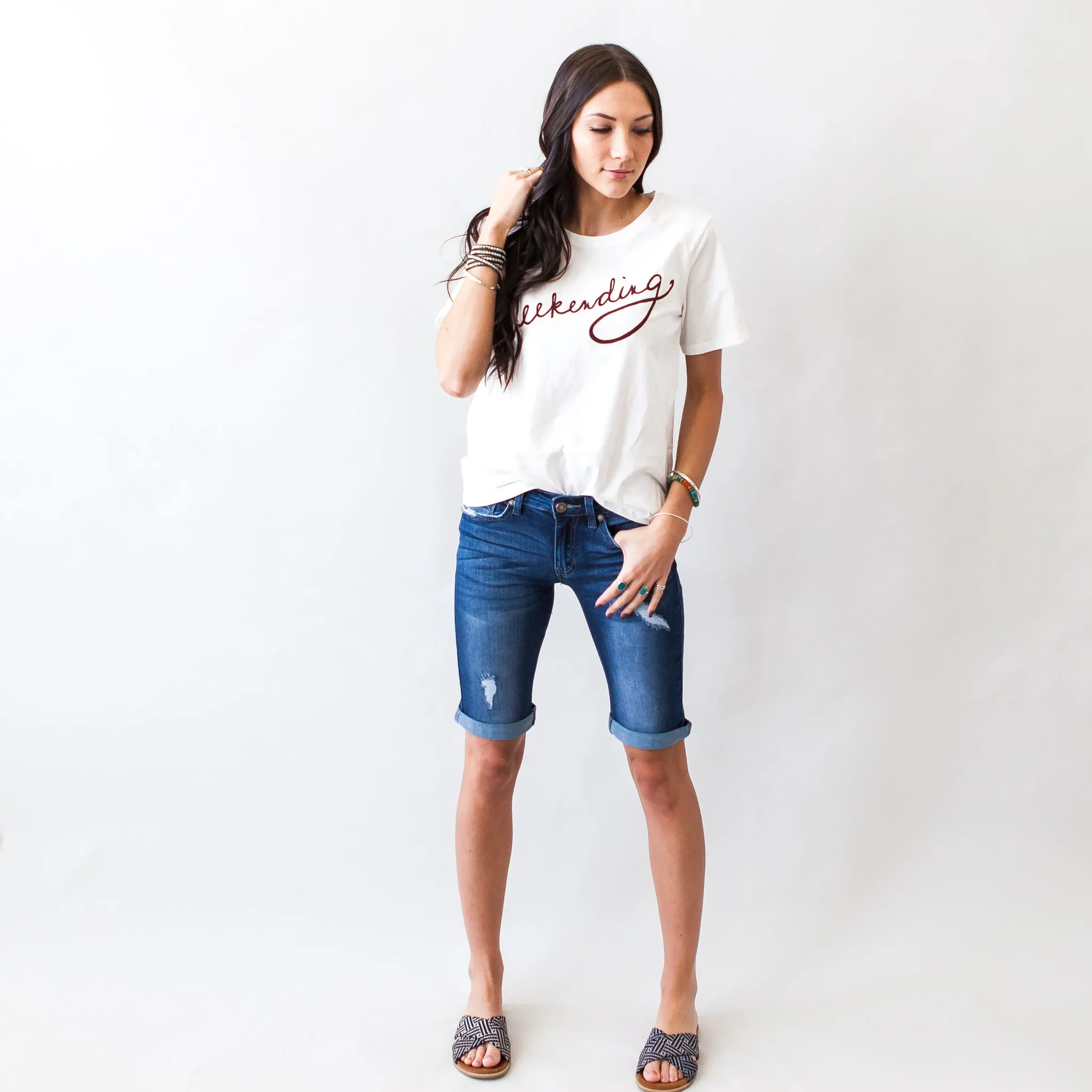 Not Alone Distressed Kancan Bermuda Shorts in Dark Blue
