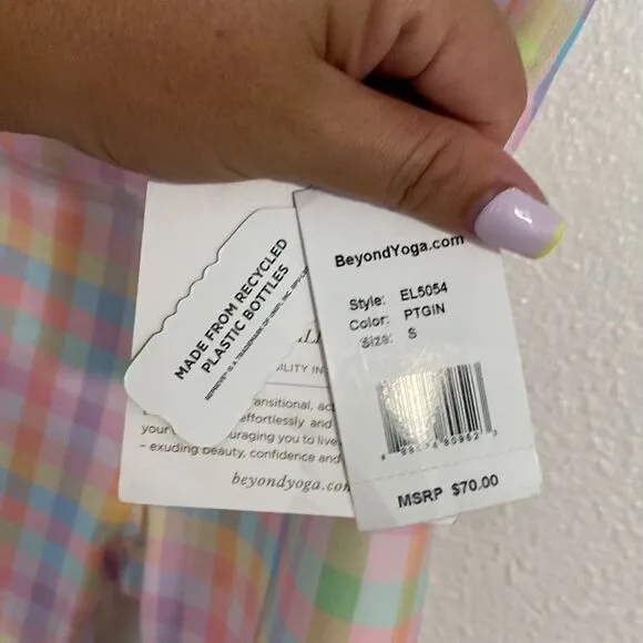 NWT- Beyond Yoga Pastel Gingham High-Waisted Biker Shorts-Size Small