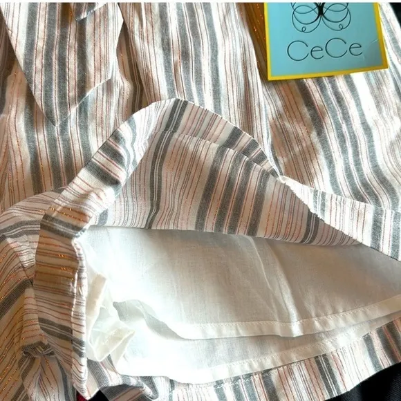NWT CeCe high waist shorts lined ivory gray striped metallic Sz 6