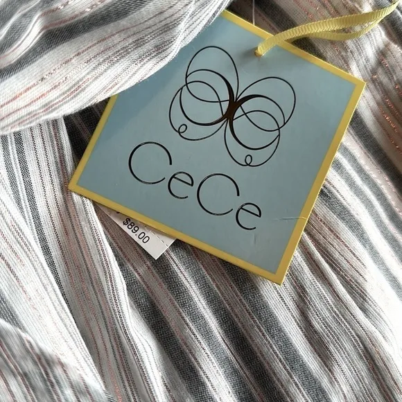 NWT CeCe high waist shorts lined ivory gray striped metallic Sz 6