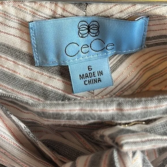NWT CeCe high waist shorts lined ivory gray striped metallic Sz 6