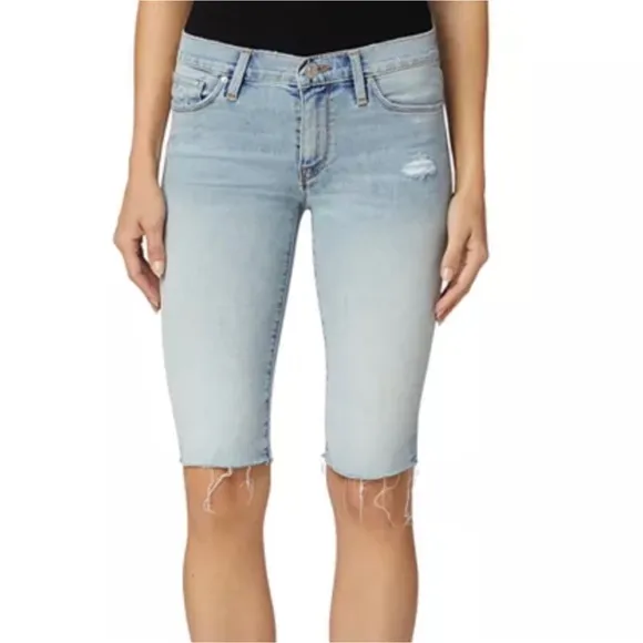 NWT Hudson Amelia Distressed Cutoff New Dawn Denim Mid-Rise Bermuda Shorts Sz 28