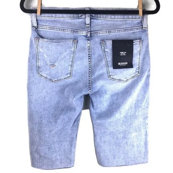 NWT Hudson Amelia Distressed Cutoff New Dawn Denim Mid-Rise Bermuda Shorts Sz 28