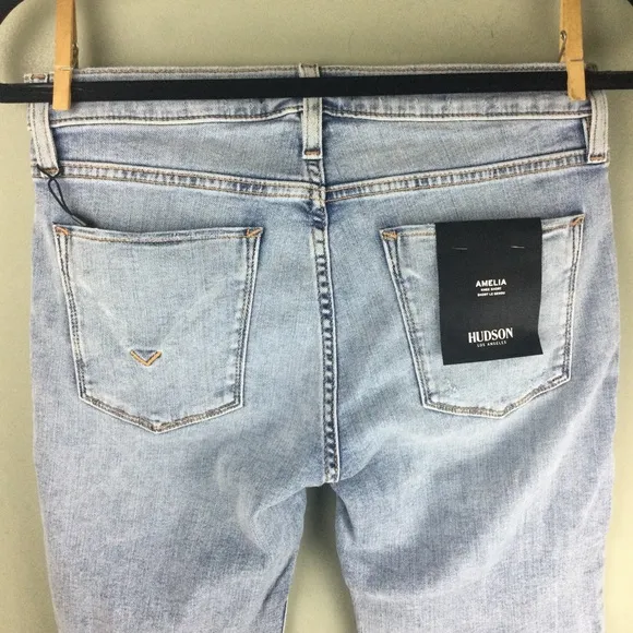 NWT Hudson Amelia Distressed Cutoff New Dawn Denim Mid-Rise Bermuda Shorts Sz 28