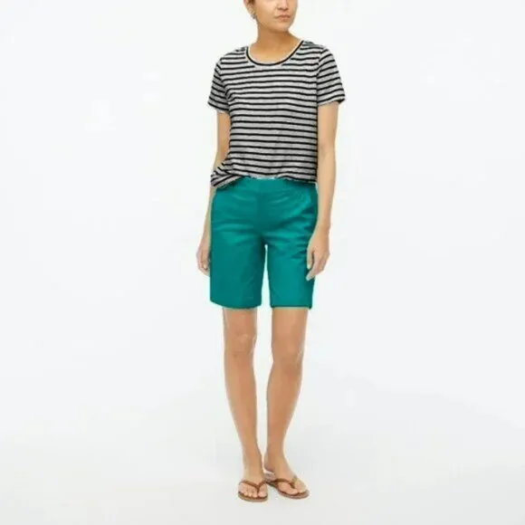 NWT J Crew Teal Aqua Blue-Green Cotton Twill Bermuda Long Chino Dress Shorts 0