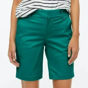 NWT J Crew Teal Aqua Blue-Green Cotton Twill Bermuda Long Chino Dress Shorts 0