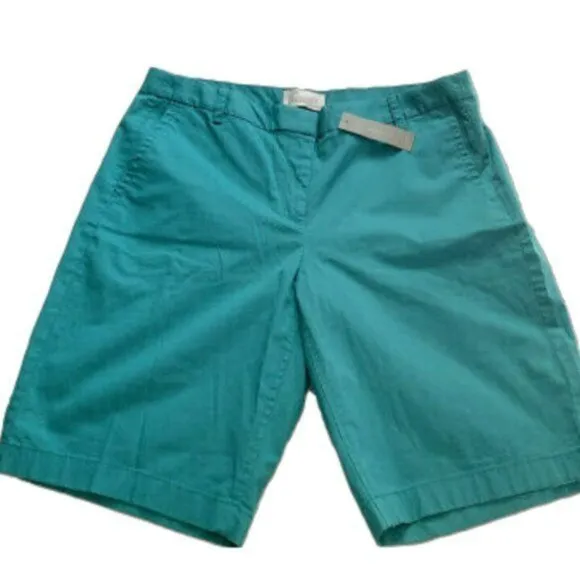 NWT J Crew Teal Aqua Blue-Green Cotton Twill Bermuda Long Chino Dress Shorts 0