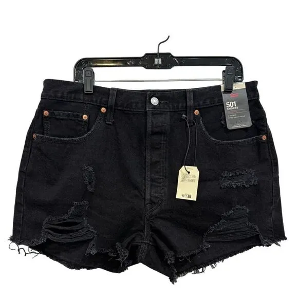 NWT LEVI'S 501 Distressed 5 Pocket High Rise Black Shorts Size 31