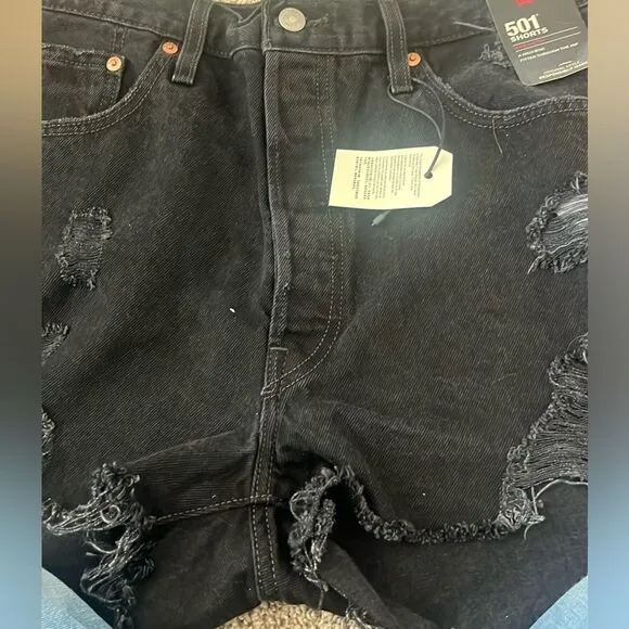 NWT LEVI'S 501 Distressed 5 Pocket High Rise Black Shorts Size 31