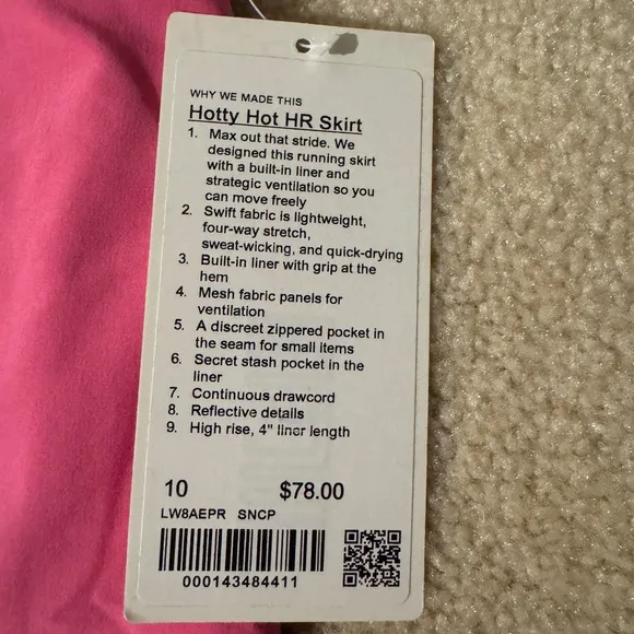 NWT lululemon Hotty Hot High Rise Skirt Size 10 Sonic Pink 4” inseam