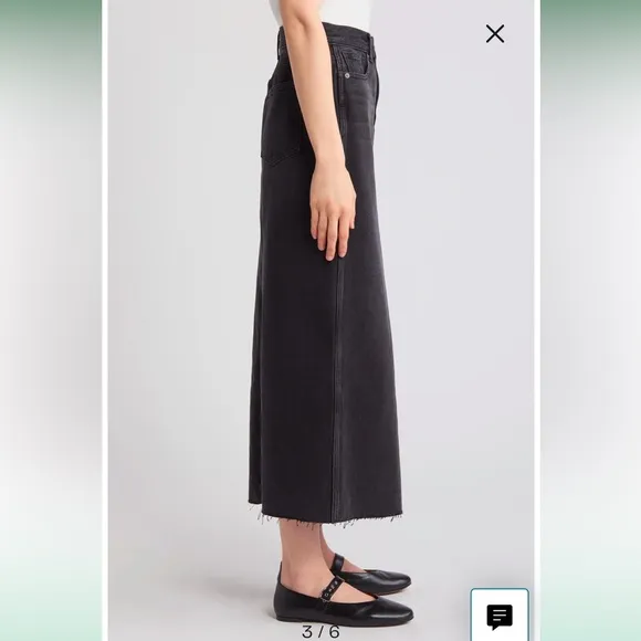 NWT Madewell Raw Hem Mid-rise Midi Skirt-  25 - Black