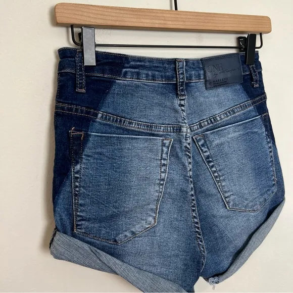 ONE TEASPOON- Harlets Mini Denim Shorts Two Tone Jeans