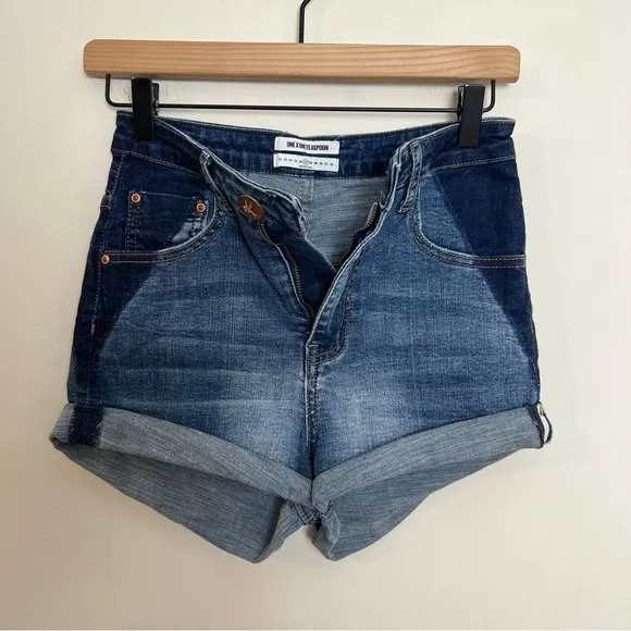 ONE TEASPOON- Harlets Mini Denim Shorts Two Tone Jeans