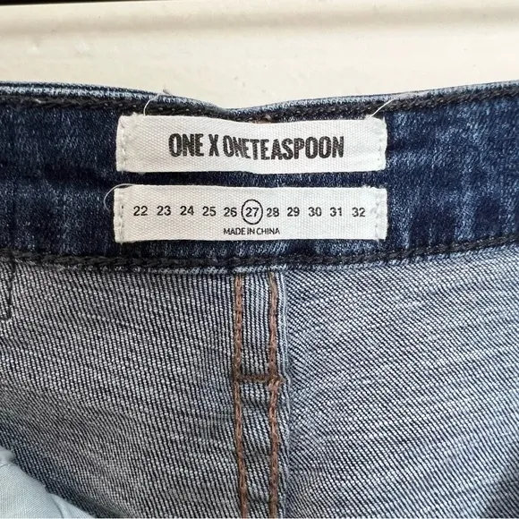 ONE TEASPOON- Harlets Mini Denim Shorts Two Tone Jeans
