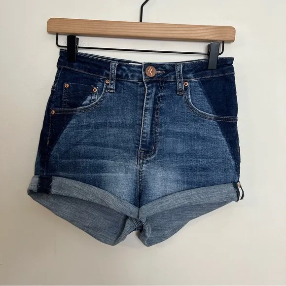 ONE TEASPOON- Harlets Mini Denim Shorts Two Tone Jeans
