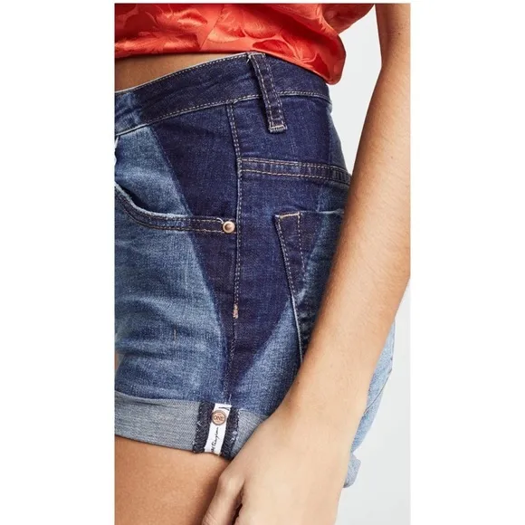 ONE TEASPOON- Harlets Mini Denim Shorts Two Tone Jeans