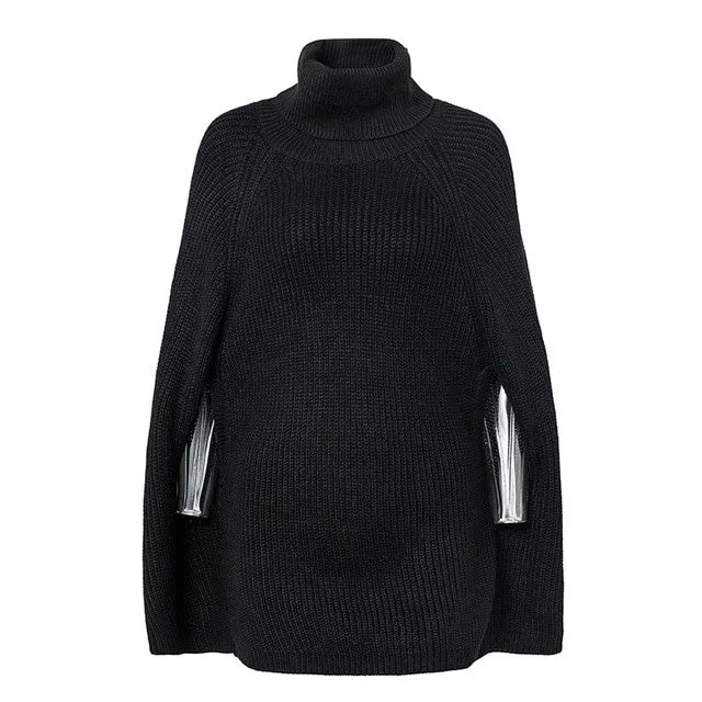 Oversize Knitted Turtleneck Pullover Poncho Sweaters