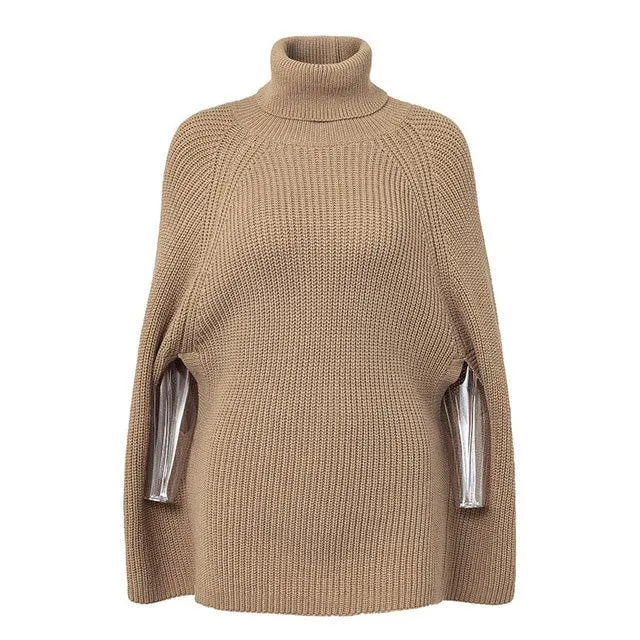 Oversize Knitted Turtleneck Pullover Poncho Sweaters