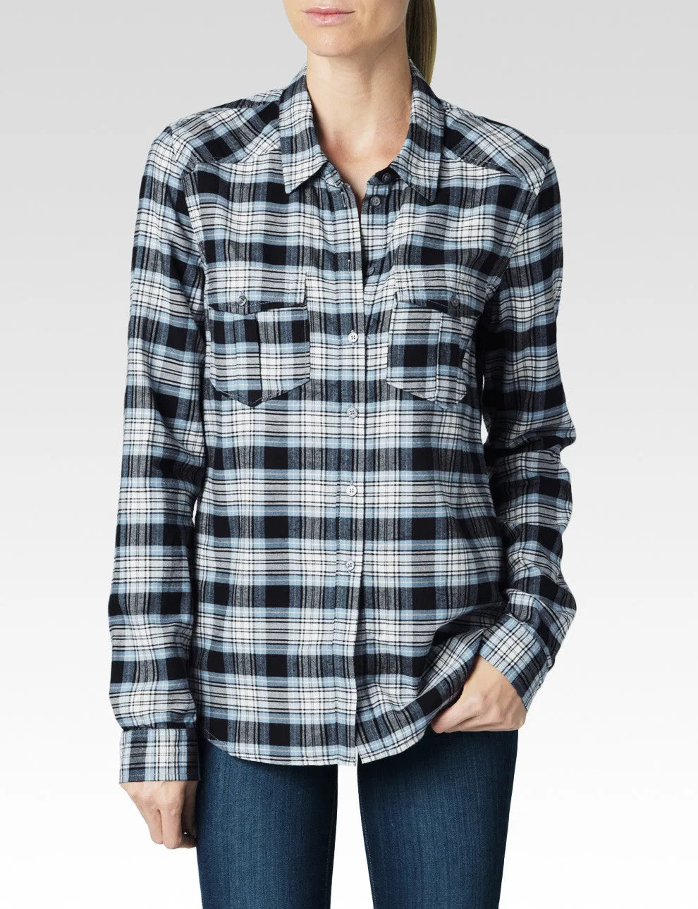 Paige Denim Mya Shirt | Misty Blue & Black Carlton Plaid | SALE