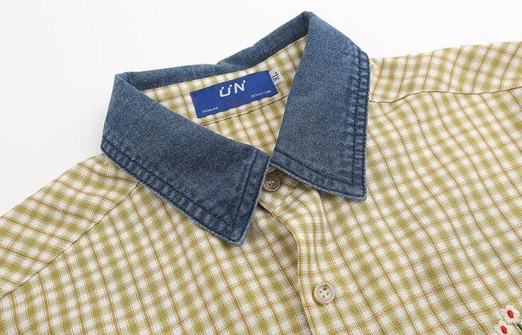 Plaid Denim Collar Shirt