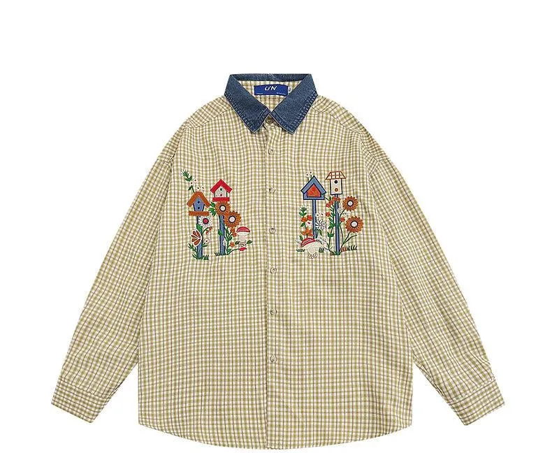 Plaid Denim Collar Shirt