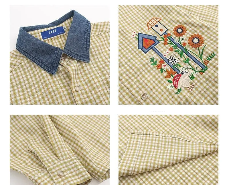 Plaid Denim Collar Shirt
