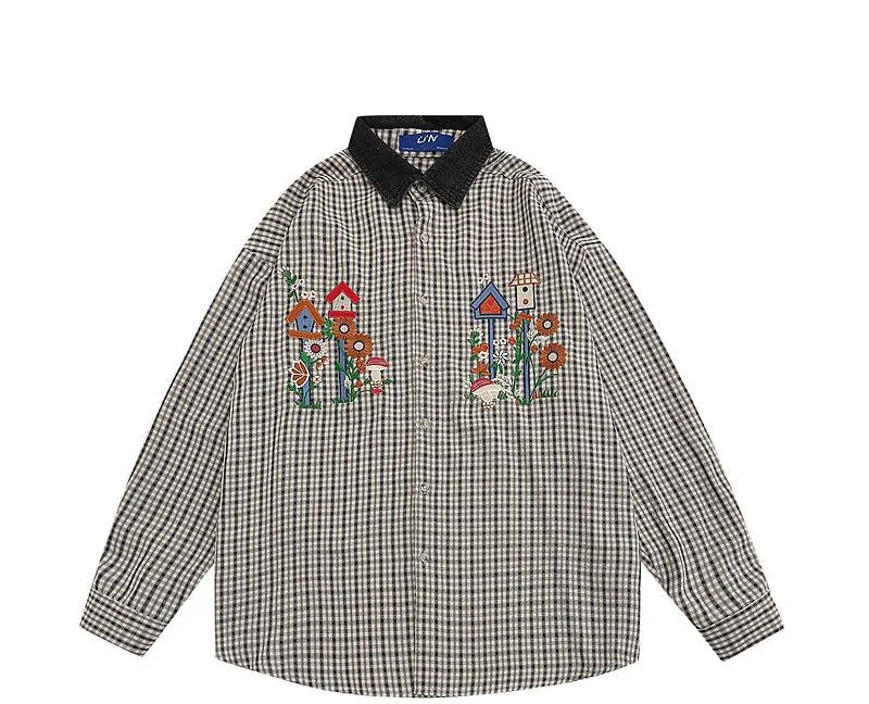 Plaid Denim Collar Shirt