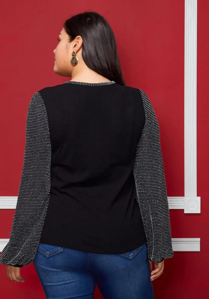 Plus Size Ribbed Round Neck Holiday Top