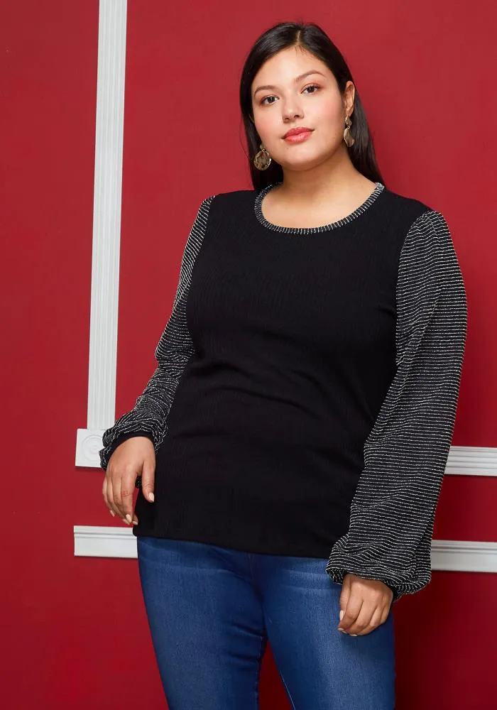 Plus Size Ribbed Round Neck Holiday Top