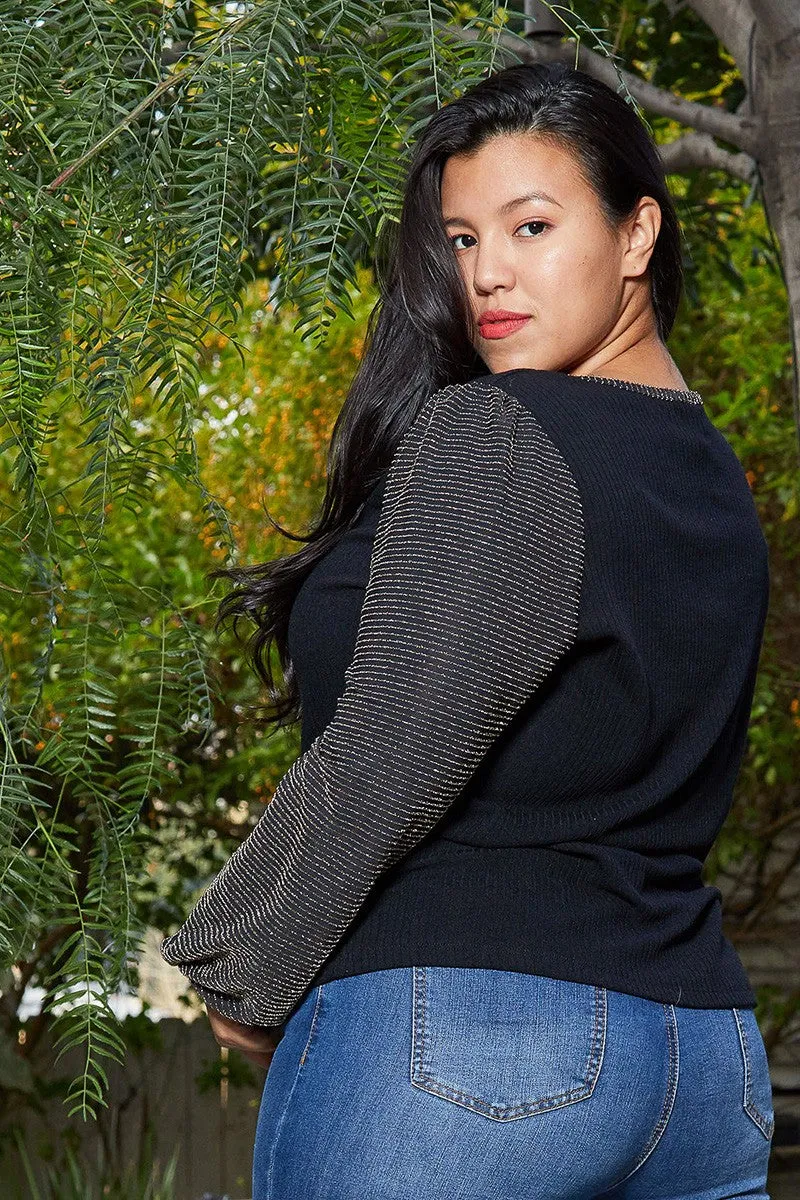 Plus Size Ribbed Round Neck Holiday Top