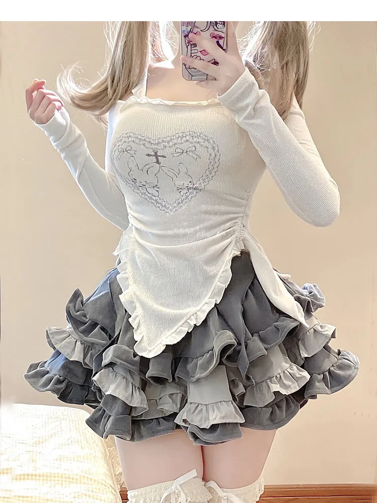 Printed T-shirt   Tutu Skirt Suit UB98708